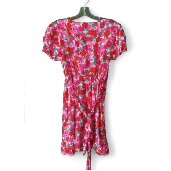 Zara Floral Vibrant Roses Whimsical Wrap Knee Length Dress Size Large. - Picture 3 of 4